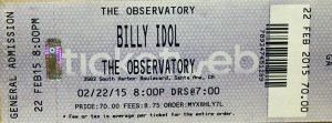 Billy Idol Ticket 2015