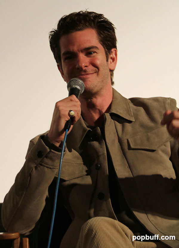 Andrew Garfield answers question of one of the audiences during Q&A at the Aero Theatre organized by American Cinematheque - Popbuff.com