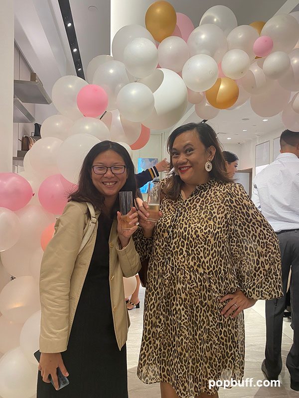 From left: Sara Kil, guest blogger; Ruchel Freibrun popbuff blogger at the Michael Kors Spring '22 Collection Fashion Show South Coast Plaza