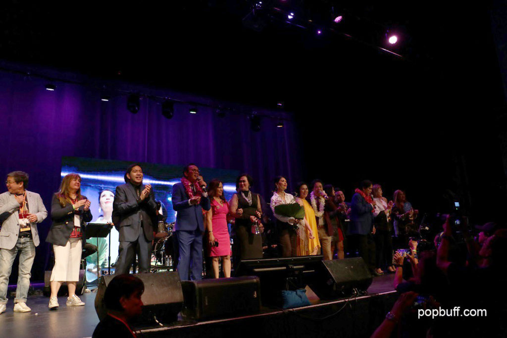 Executive Producer Pia Amore Legaspi on stage with Sponsors and Performers at Four Kings and a Queen Concert at the Saban Theater - Popbuff.com