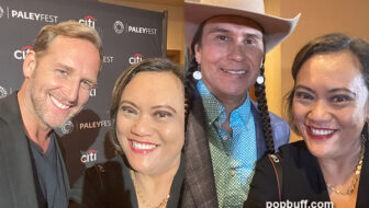Popbuff blogger Ruchel Freibrun with Josh Lucas and Mo Brings Plenty at PaleyFest 2023 at the Dolbt Theater in Hollywood