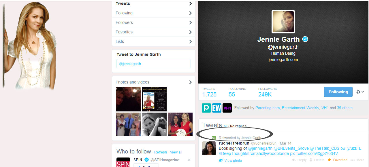 Jennie Garth Retweeted my blog post